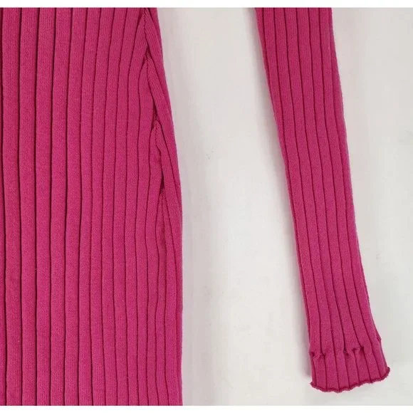 Endless Rose Dress Womens Small Pink Rulffe V Neck Ribbed Button Down Knit Mini - Picture 8 of 11